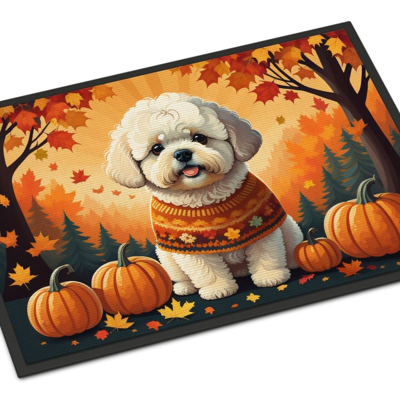 Edge Collections - 18" x 27" - Multicolor - Bichon Frise Fall Doormat Indoor Outdoor Rug - 1 Piece
